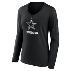 Dallas Cowboys Women's Personalized Name & Number Monochrome Long Sleeve V-Neck T-Shirt - Black T-shirts