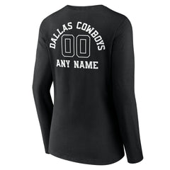Dallas Cowboys Women's Personalized Name & Number Monochrome Long Sleeve V-Neck T-Shirt - Black T-shirts