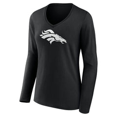 Denver Broncos Women's Personalized Name & Number Monochrome Long Sleeve V-Neck T-Shirt - Black T-shirts