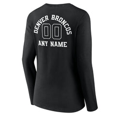Denver Broncos Women's Personalized Name & Number Monochrome Long Sleeve V-Neck T-Shirt - Black T-shirts