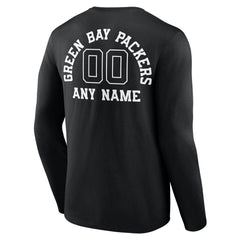 Green Bay Packers Personalized Name & Number Monochrome Long Sleeve T-Shirt - Black T-shirts