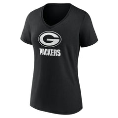 Green Bay Packers Women's Personalized Name & Number Monochrome V-Neck T-Shirt - Black T-shirts