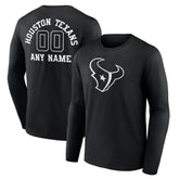 Houston Texans Personalized Name & Number Monochrome Long Sleeve T-Shirt - Black T-shirts