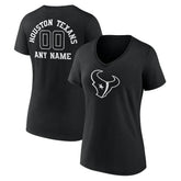 Houston Texans Women's Personalized Name & Number Monochrome V-Neck T-Shirt - Black T-shirts