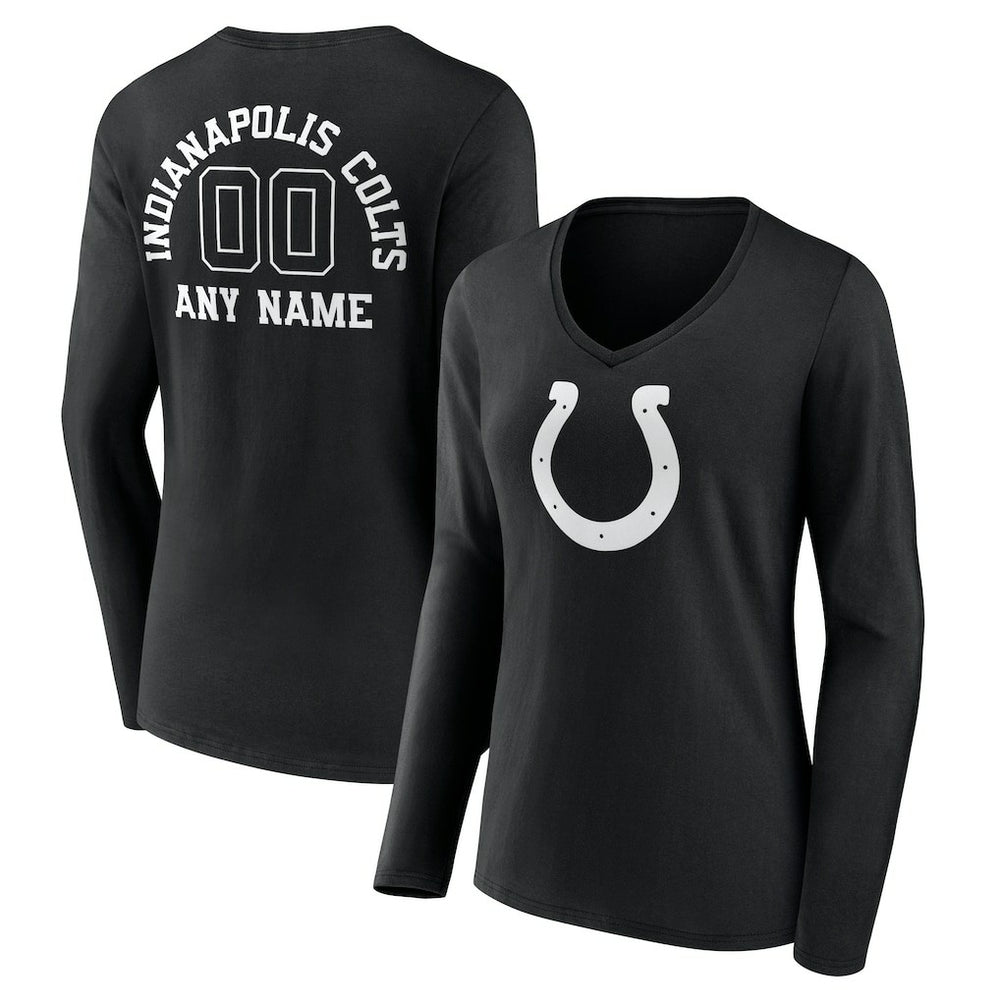 Indianapolis Colts Women's Personalized Name & Number Monochrome Long Sleeve V-Neck T-Shirt - Black T-shirts