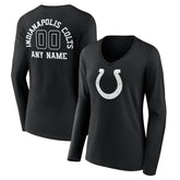 Indianapolis Colts Women's Personalized Name & Number Monochrome Long Sleeve V-Neck T-Shirt - Black T-shirts