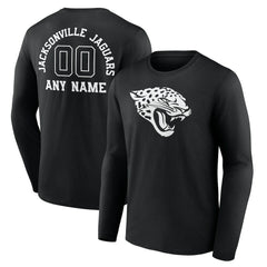 Jacksonville Jaguars Personalized Name & Number Monochrome Long Sleeve T-Shirt - Black T-shirts