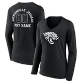 Jacksonville Jaguars Women's Personalized Name & Number Monochrome Long Sleeve V-Neck T-Shirt - Black T-shirts
