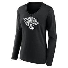 Jacksonville Jaguars Women's Personalized Name & Number Monochrome Long Sleeve V-Neck T-Shirt - Black T-shirts