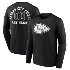 Kansas City Chiefs Personalized Name & Number Monochrome Long Sleeve T-Shirt - Black T-shirts