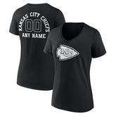 Kansas City Chiefs Women's Personalized Name & Number Monochrome V-Neck T-Shirt - Black T-shirts