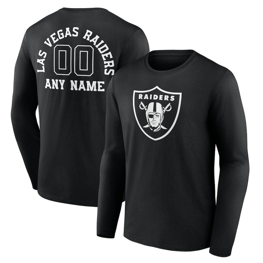 Las Vegas Raiders Personalized Name & Number Monochrome Long Sleeve T-Shirt - Black T-shirts