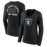 Las Vegas Raiders Women's Personalized Name & Number Monochrome Long Sleeve V-Neck T-Shirt - Black T-shirts