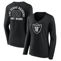 Las Vegas Raiders Women's Personalized Name & Number Monochrome Long Sleeve V-Neck T-Shirt - Black T-shirts