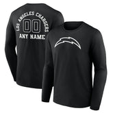 Los Angeles Chargers Personalized Name & Number Monochrome Long Sleeve T-Shirt - Black T-shirts