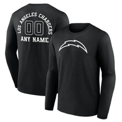 Los Angeles Chargers Personalized Name & Number Monochrome Long Sleeve T-Shirt - Black T-shirts