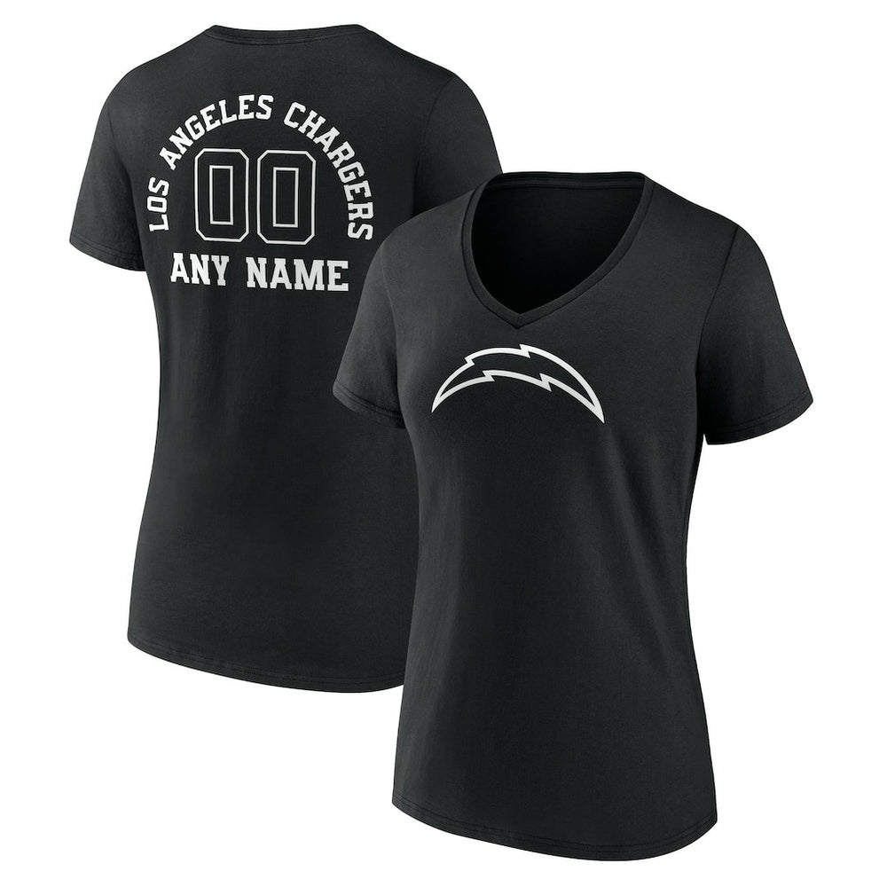 Los Angeles Chargers Women's Personalized Name & Number Monochrome V-Neck T-Shirt - Black T-shirts