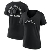 Los Angeles Chargers Women's Personalized Name & Number Monochrome V-Neck T-Shirt - Black T-shirts