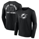 Miami Dolphins Personalized Name & Number Monochrome Long Sleeve T-Shirt - Black T-shirts
