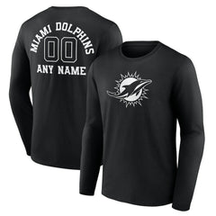 Miami Dolphins Personalized Name & Number Monochrome Long Sleeve T-Shirt - Black T-shirts
