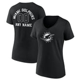 Miami Dolphins Women's Personalized Name & Number Monochrome V-Neck T-Shirt - Black T-shirts