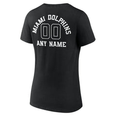 Miami Dolphins Women's Personalized Name & Number Monochrome V-Neck T-Shirt - Black T-shirts