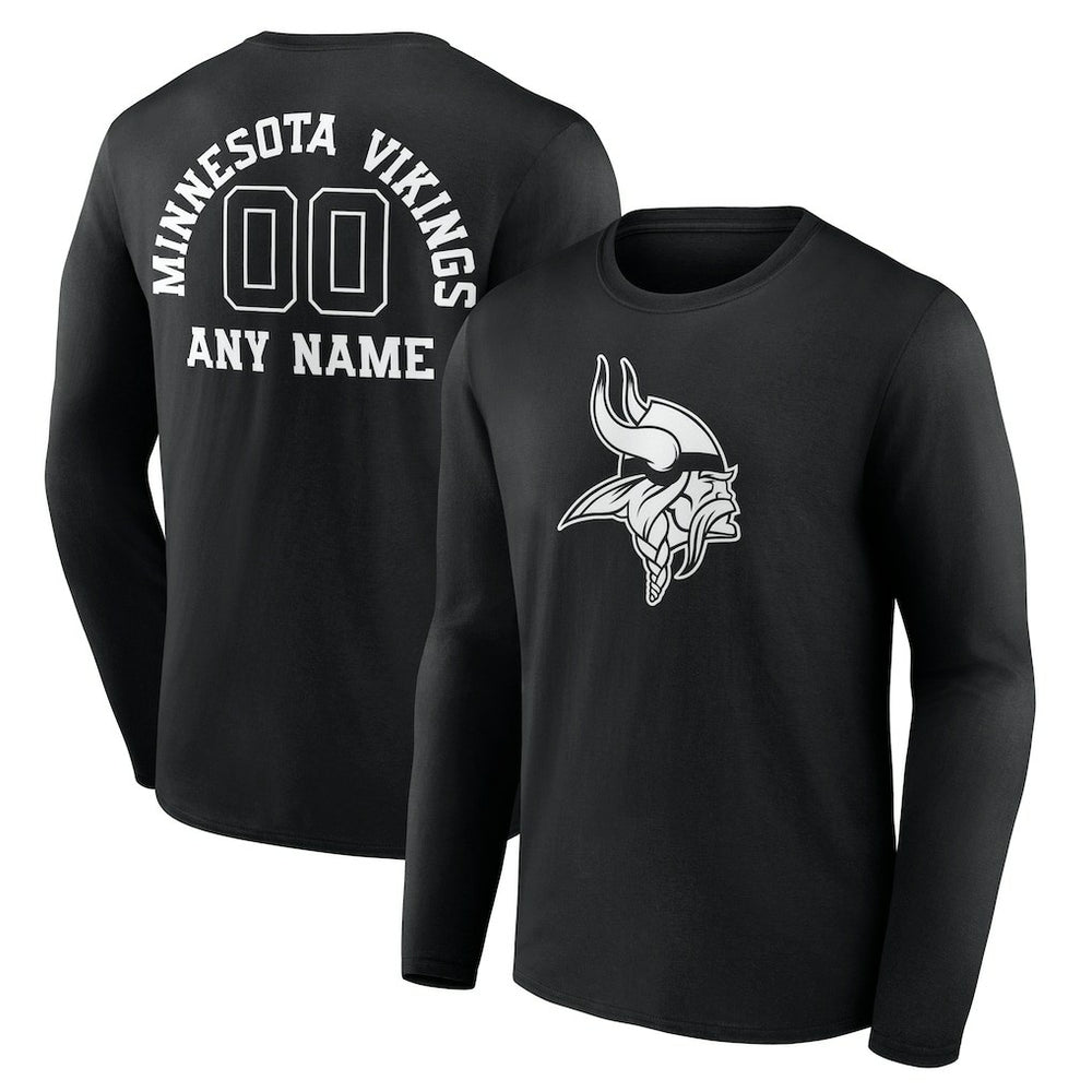 Minnesota Vikings Personalized Name & Number Monochrome Long Sleeve T-Shirt - Black T-shirts