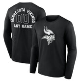 Minnesota Vikings Personalized Name & Number Monochrome Long Sleeve T-Shirt - Black T-shirts