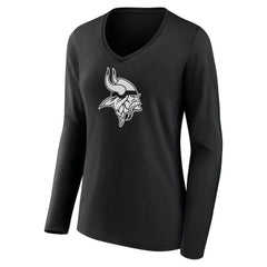 Minnesota Vikings Women's Personalized Name & Number Monochrome Long Sleeve V-Neck T-Shirt - Black T-shirts