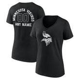 Minnesota Vikings Women's Personalized Name & Number Monochrome V-Neck T-Shirt - Black T-shirts