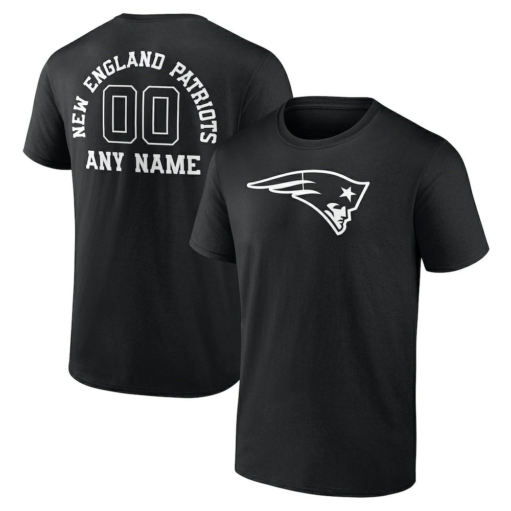 New England Patriots Personalized Name & Number Monochrome T-Shirt - Black T-shirts