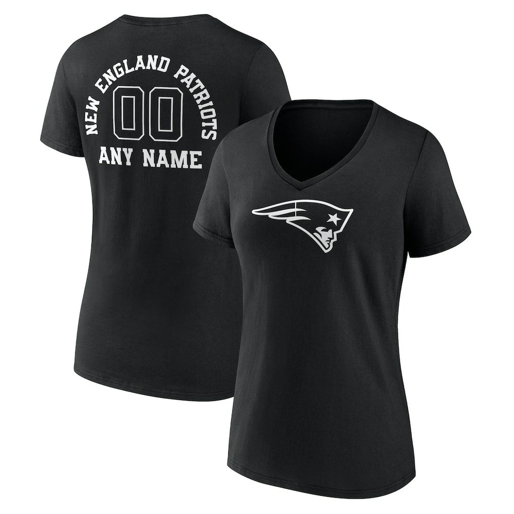 New England Patriots Women's Personalized Name & Number Monochrome V-Neck T-Shirt - Black T-shirts