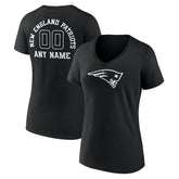 New England Patriots Women's Personalized Name & Number Monochrome V-Neck T-Shirt - Black T-shirts