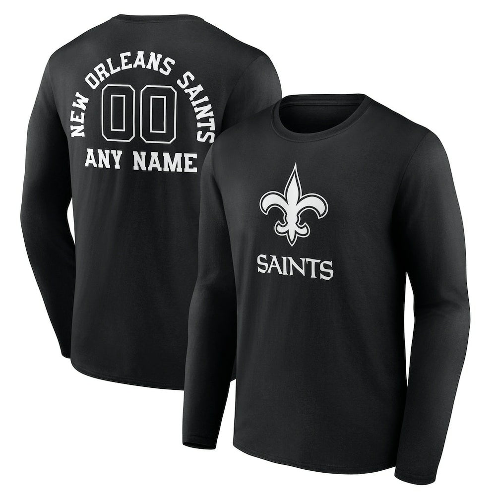 New Orleans Saints Personalized Name & Number Monochrome Long Sleeve T-Shirt - Black T-shirts