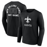 New Orleans Saints Personalized Name & Number Monochrome Long Sleeve T-Shirt - Black T-shirts