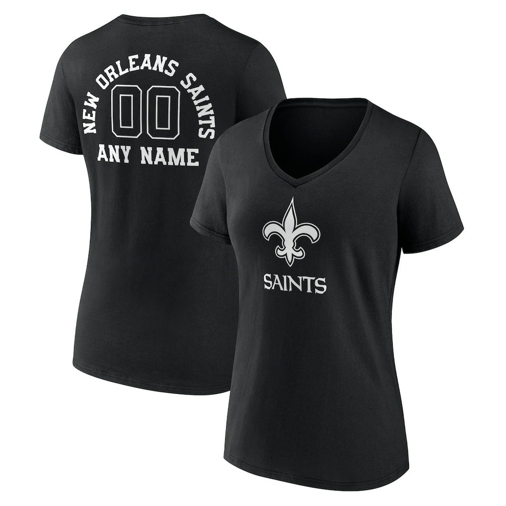 New Orleans Saints Women's Personalized Name & Number Monochrome V-Neck T-Shirt - Black T-shirts
