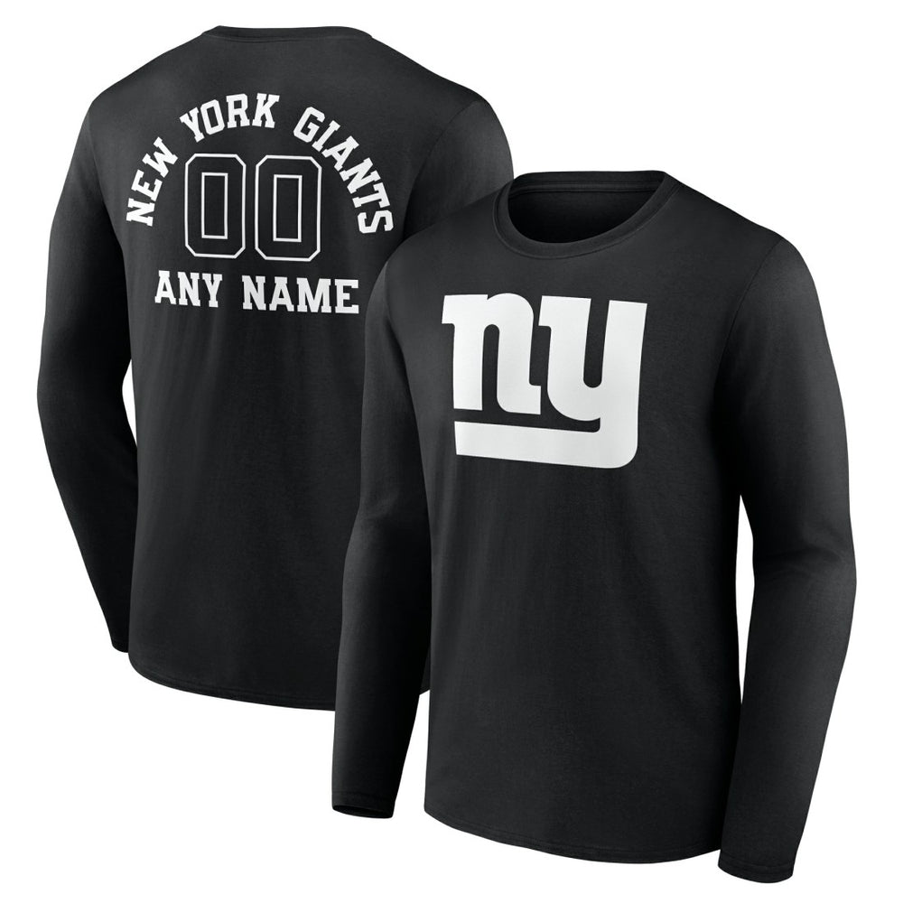 New York Giants Personalized Name & Number Monochrome Long Sleeve T-Shirt - Black T-shirts