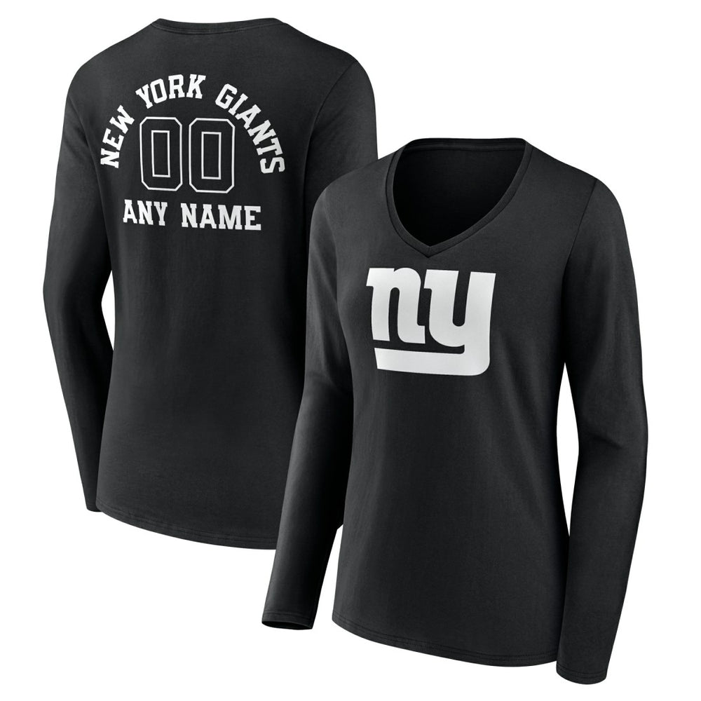 New York Giants Women's Personalized Name & Number Monochrome Long Sleeve V-Neck T-Shirt - Black T-shirts