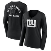 New York Giants Women's Personalized Name & Number Monochrome Long Sleeve V-Neck T-Shirt - Black T-shirts