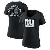 New York Giants Women's Personalized Name & Number Monochrome V-Neck T-Shirt - Black T-shirts