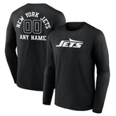New York Jets Personalized Name & Number Monochrome Long Sleeve T-Shirt - Black T-shirts
