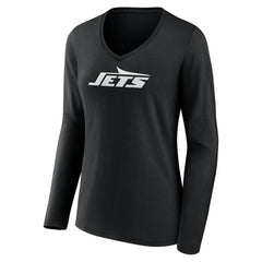 New York Jets Women's Personalized Name & Number Monochrome Long Sleeve V-Neck T-Shirt - Black T-shirts