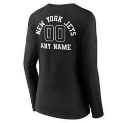 New York Jets Women's Personalized Name & Number Monochrome Long Sleeve V-Neck T-Shirt - Black T-shirts