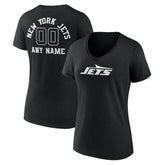 New York Jets Women's Personalized Name & Number Monochrome V-Neck T-Shirt - Black T-shirts
