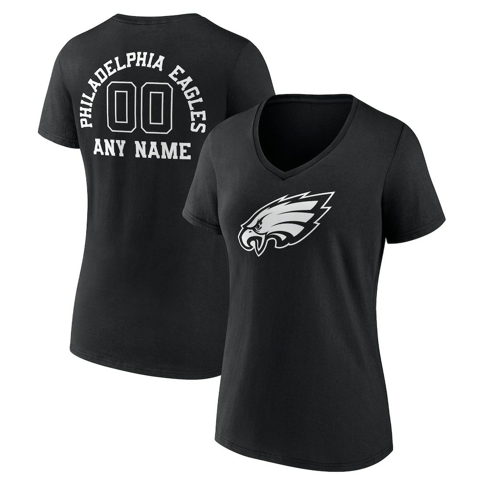 Philadelphia Eagles Women's Personalized Name & Number Monochrome V-Neck T-Shirt - Black T-shirts