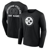 Pittsburgh Steelers Personalized Name & Number Monochrome Long Sleeve T-Shirt - Black T-shirts
