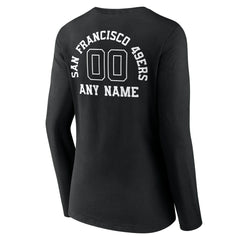 San Francisco 49ers Women's Personalized Name & Number Monochrome Long Sleeve V-Neck T-Shirt - Black T-shirts