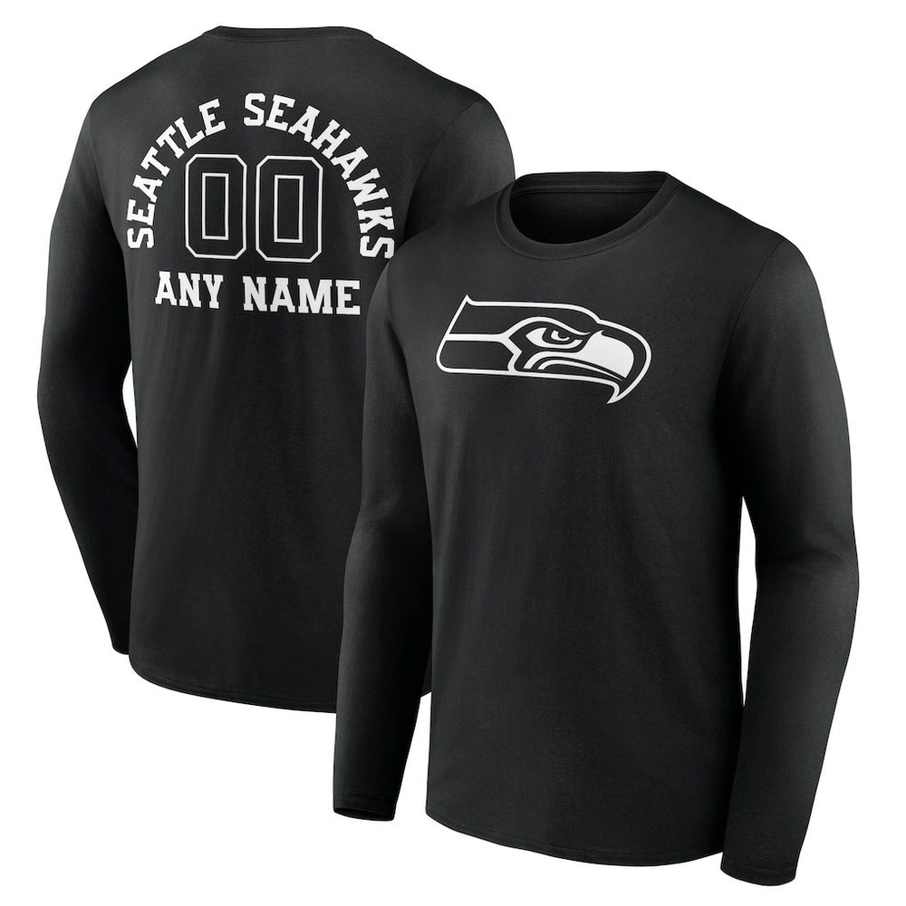 Seattle Seahawks Personalized Name & Number Monochrome Long Sleeve T-Shirt - Black T-shirts