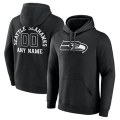 Seattle Seahawks Personalized Name & Number Pullover Hoodie - Black Hoodies