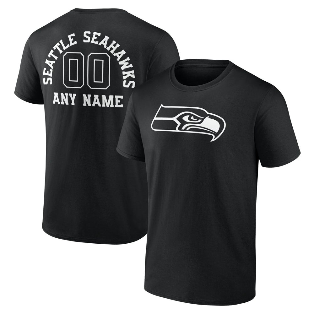 Seattle Seahawks Personalized Name & Number Monochrome T-Shirt - Black T-shirts